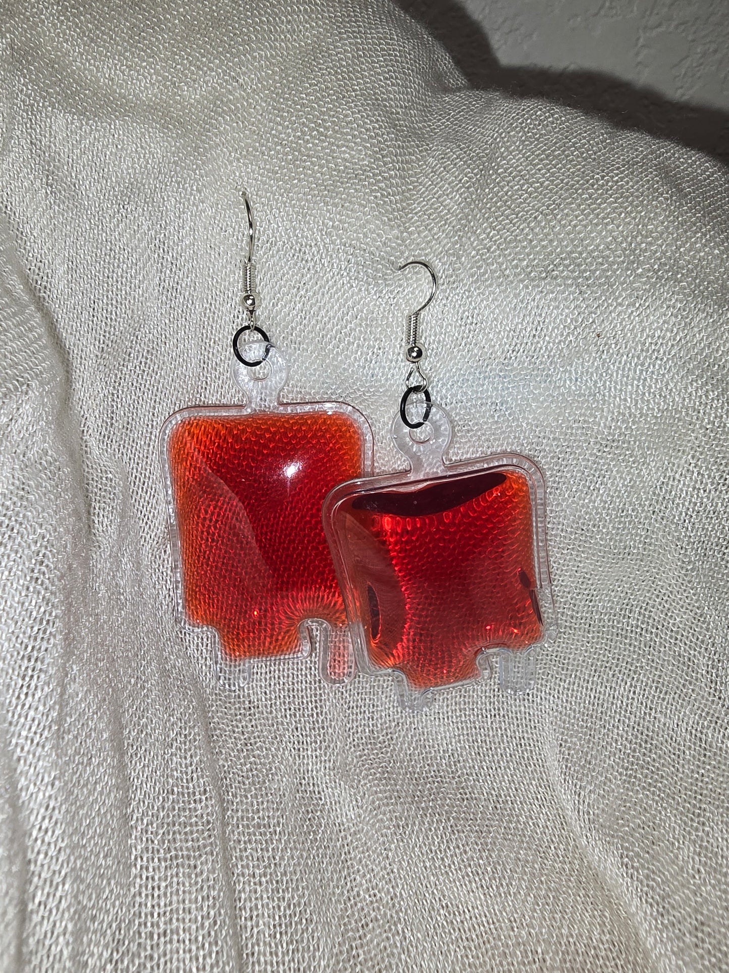 Blood bag earrings