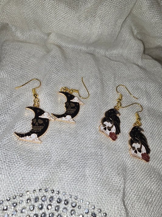 Raven and skull earrings