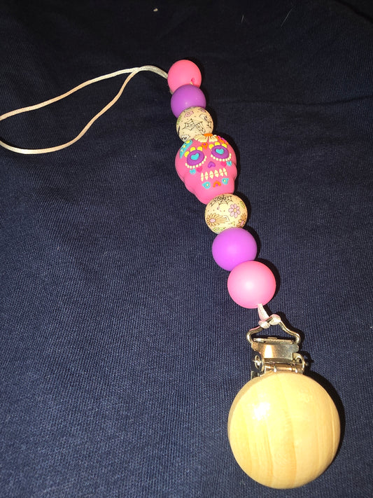 Sugar skull pacifier clip