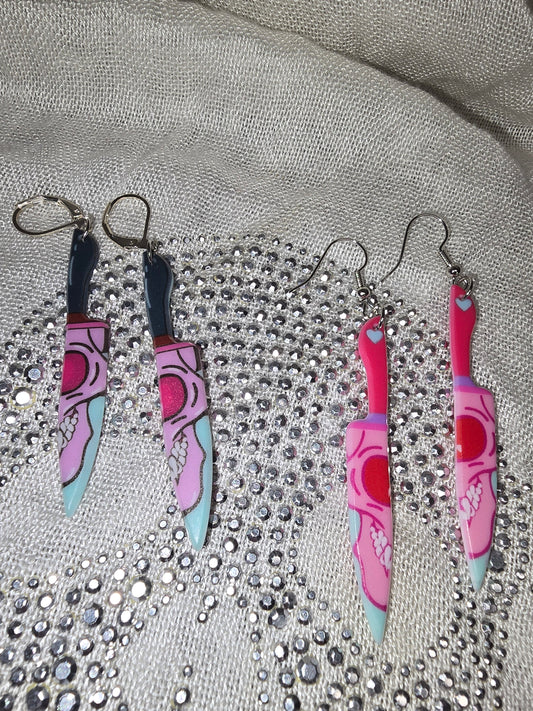 Skull knife earrings