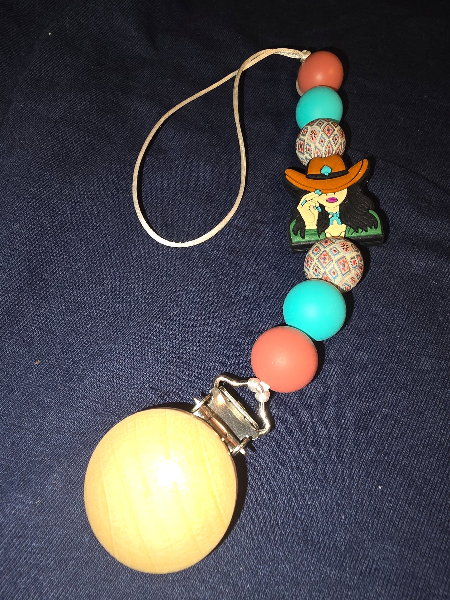 Cowgirl pacifier clip