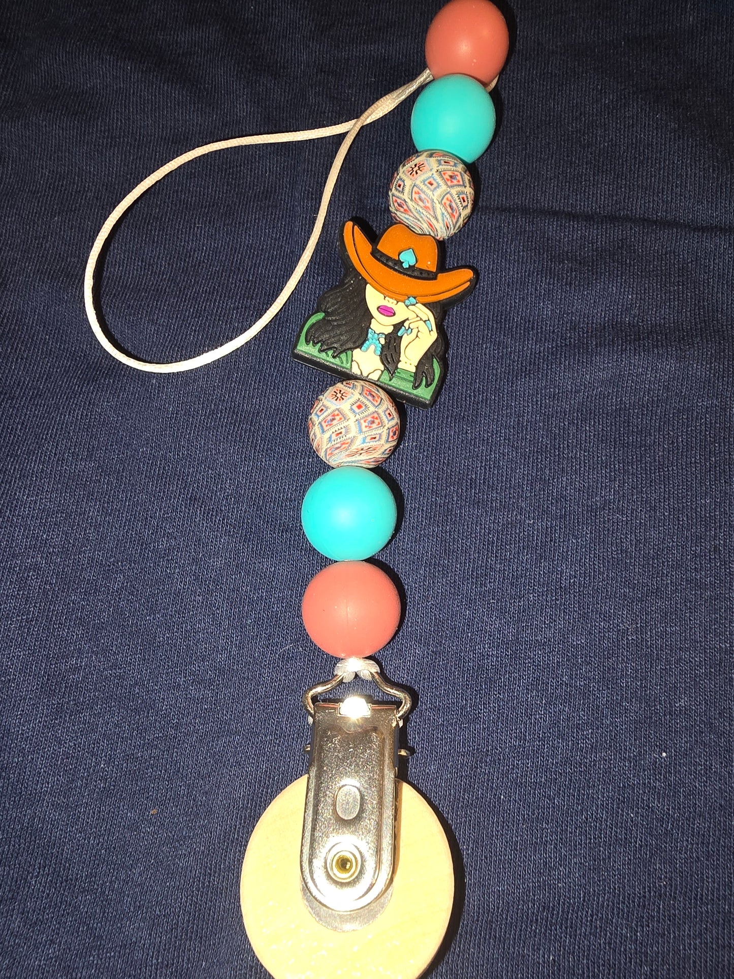 Cowgirl pacifier clip