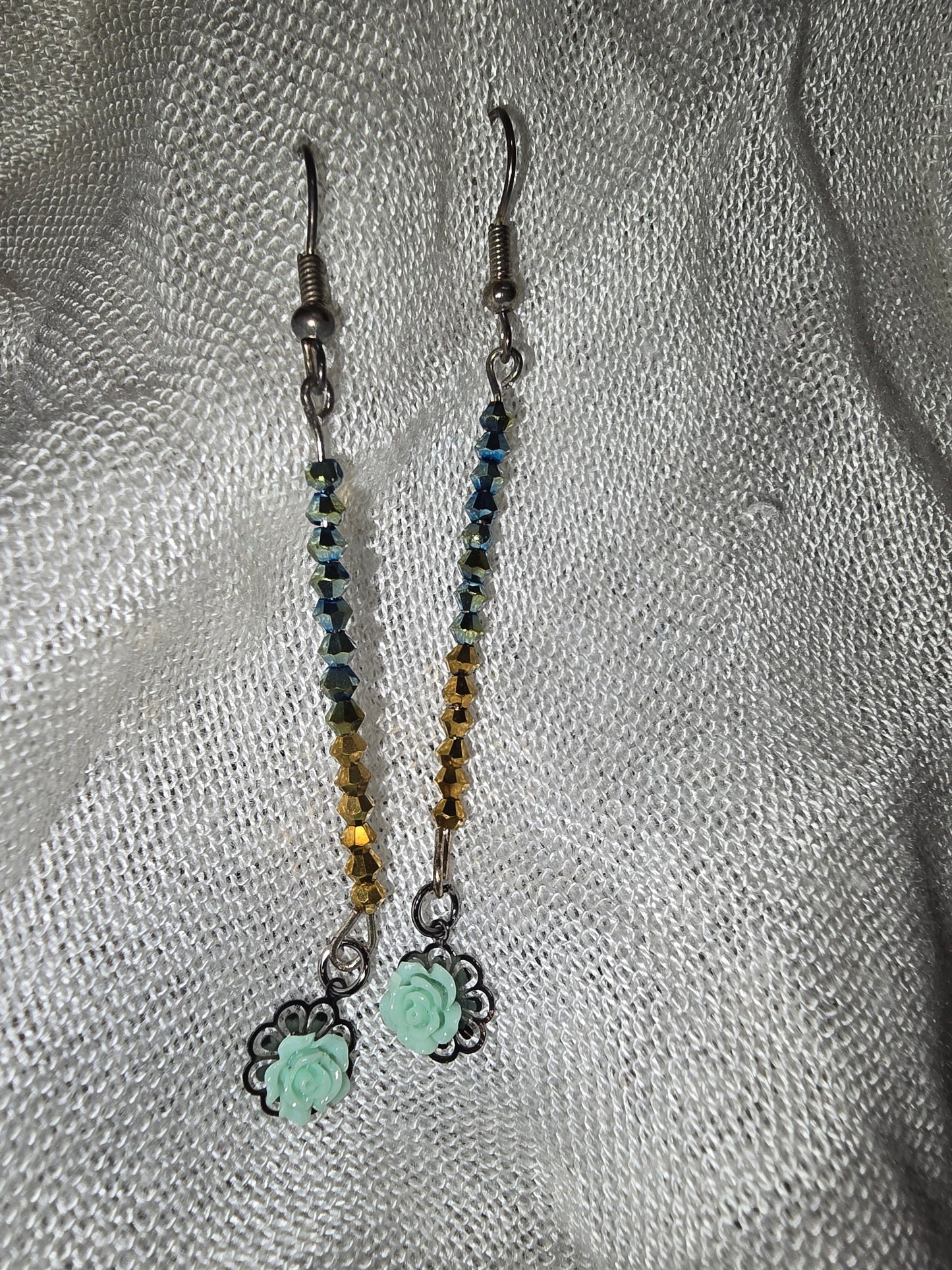Green rose earrings