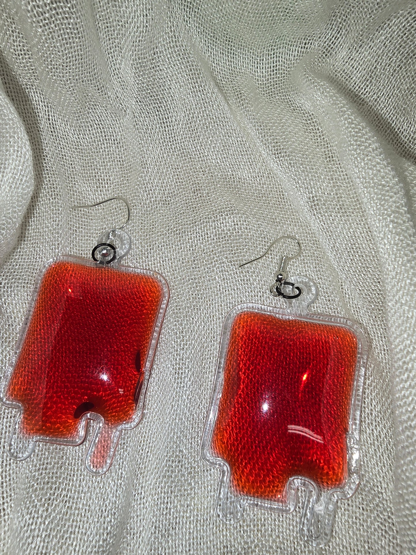 Blood bag earrings