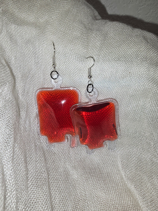 Blood bag earrings