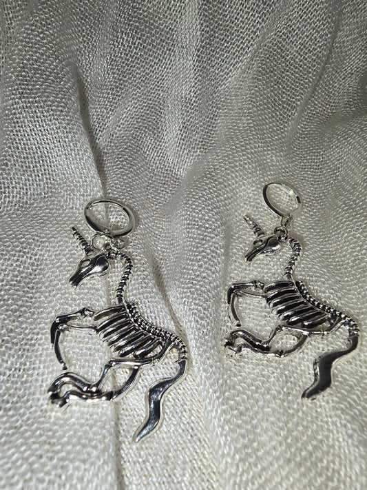 Unicorn skeleton earrings