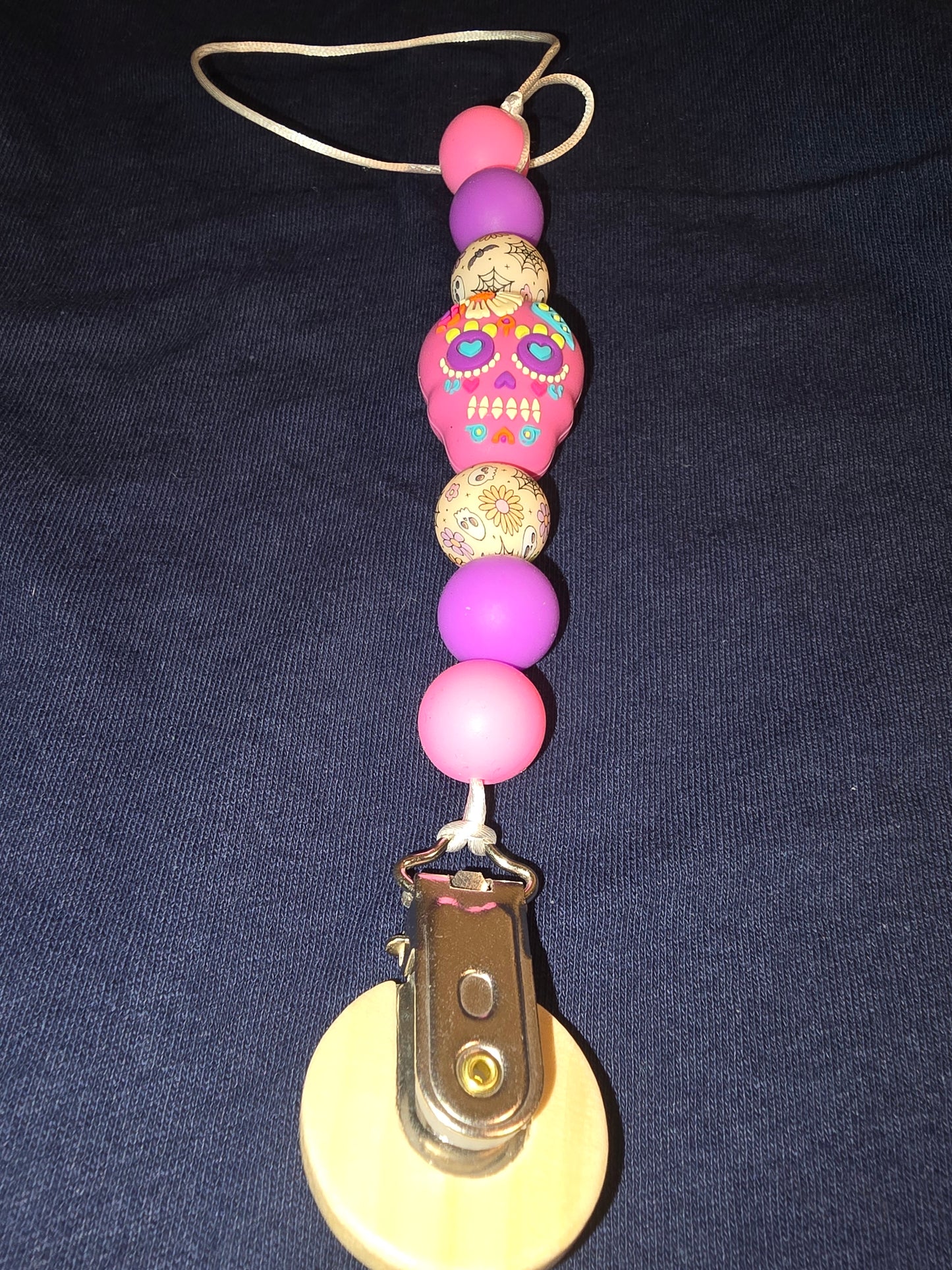Sugar skull pacifier clip