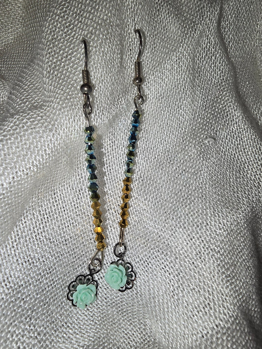 Green rose earrings